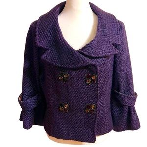 Vintage Alberto Makali Chanel Style Dark Purple Cropped Tweed Jacket, Si…